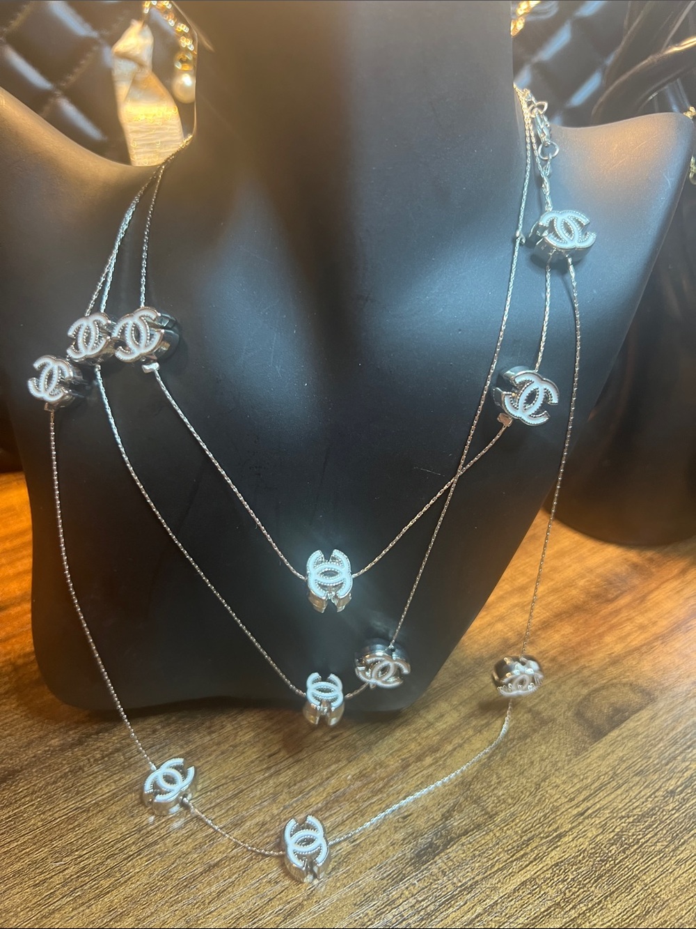 Silver Multi-Charm C Logo Layered Necklace